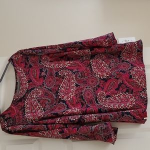 Talbots rasberry and burgundy paisley flair sleve blouse